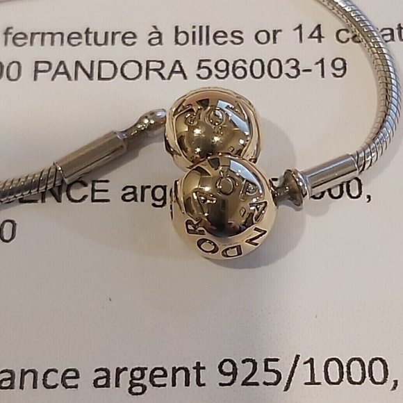 Authentic Pandora Essence Sterling Silver & 14k Gold Bracelet 596003-19 7.5" - Picture 4 of 9